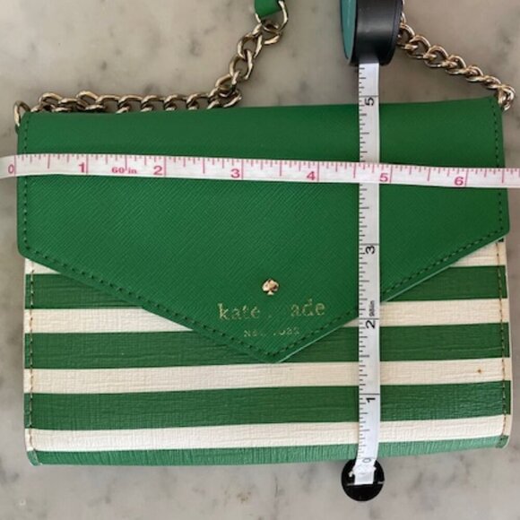 KATE SPADE Envelope Flap Green White Stripe Crossbody with Removable Str… - Picture 16 of 17